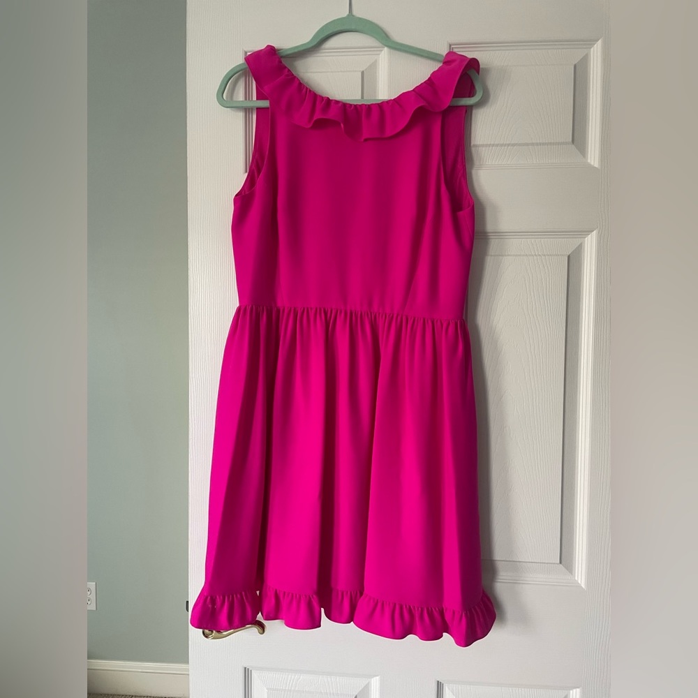 Kate Spade Scenic Route Ruffle Back Dress Bougainvillea Barbiecore Pink 12 NWT